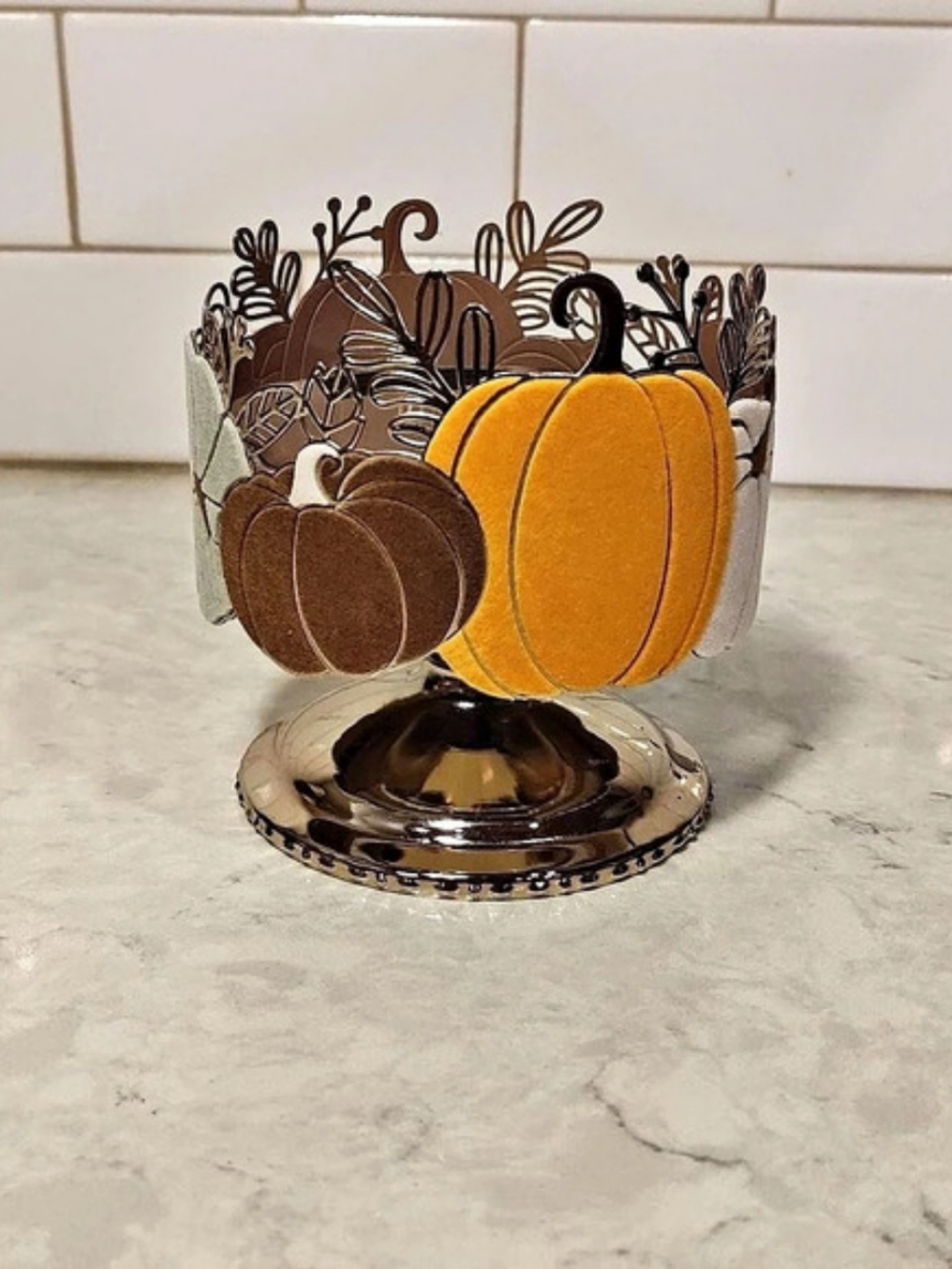 Fall Bath & Body Works Velvet Pumpkin 3-Wick Candle Holder Brown & Orange
